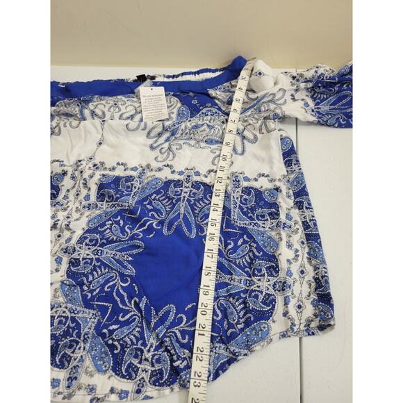 NWT Roaman's Blue Paisley Print Long Sleeve Peasant Casual Top Off Shoulder 20W - Picture 4 of 10